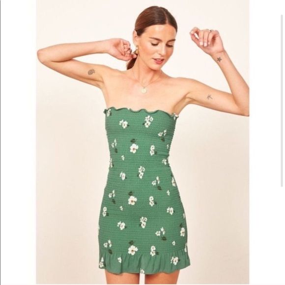 Reformation Chantilly Green Mini Dress Or Midi Skirt Size XL NWT - Picture 4 of 8